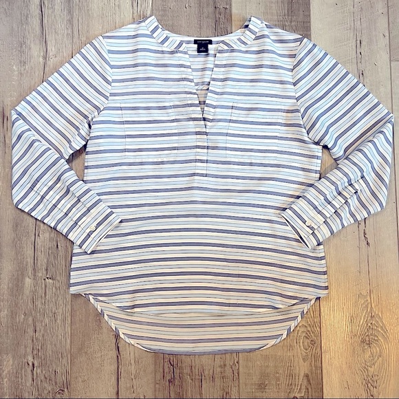 Ann Taylor Tops - Ann Taylor Blue & White Striped Split Neck Blouse | Size Medium